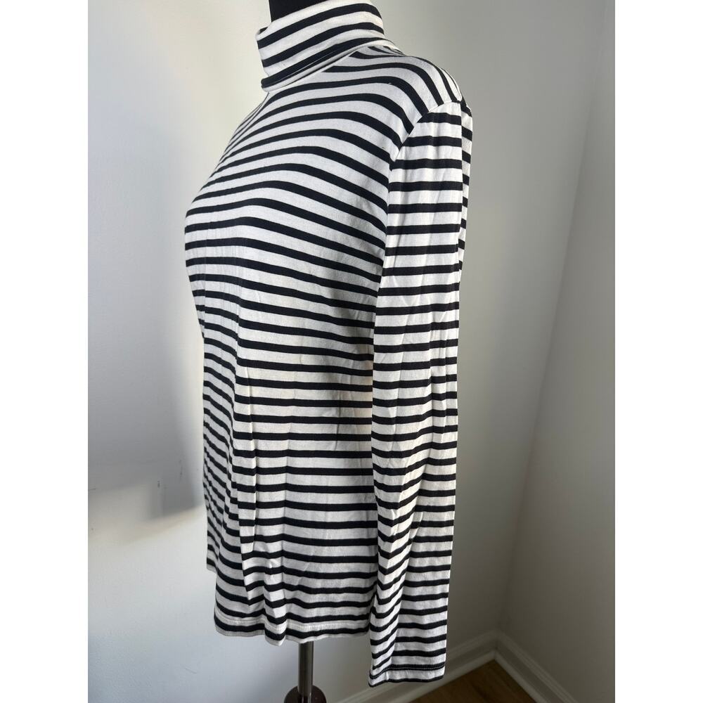 Black White Striped Turtleneck Nautical Sailor Timeless Top Large 14-16 - Picture 3 of 6